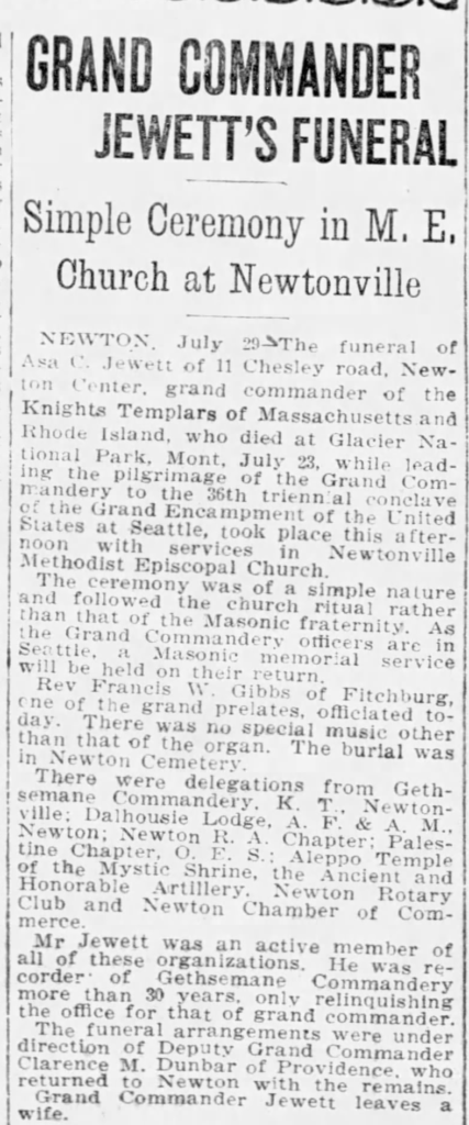 1925 Asa Jewett Dies