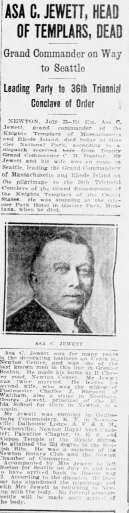 1925 Asa Jewett Dies