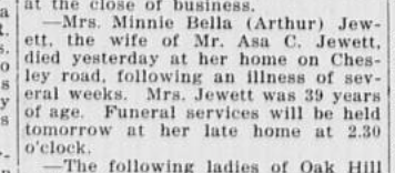 1917 – Minnie Jewett dies